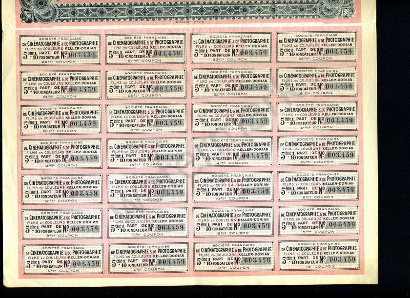 1928 French Co stock certificate Cinematographie Photo  