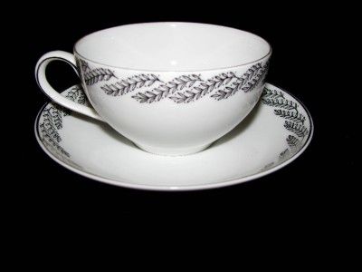 Fukagawa LAUREL 729 Arita Cup & Saucer Set Platinum Branches & Leaves 