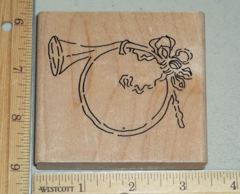 CHRISTMAS FRENCH HORN rubber stamp ANNETTE WATKINS  