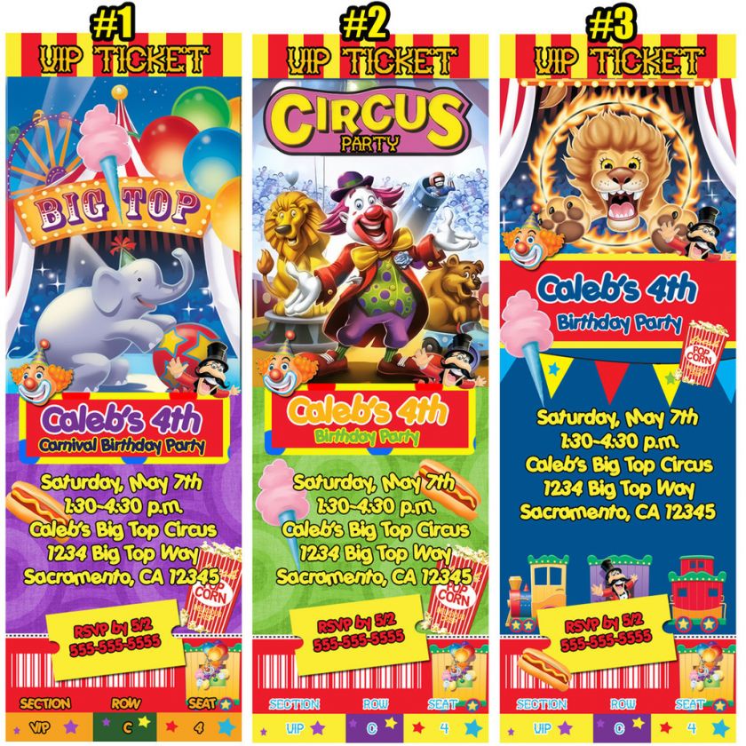 BIG TOP CIRCUS CARNIVAL BIRTHDAY PARTY INVITATIONS  