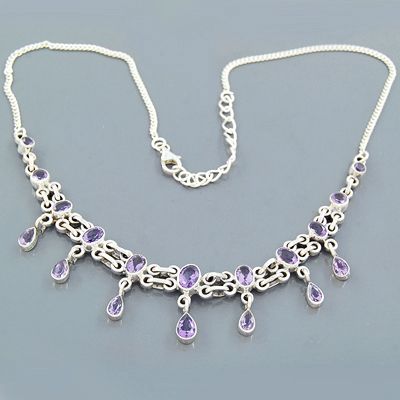 Rare Purple Amethyst Gemstone 925 Sterling Silver Necklace Size 18 1/2 