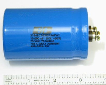 10,000 uF, 75 VDC Screw Terminal Electrolytic Capacitor 10000 uF 10K 