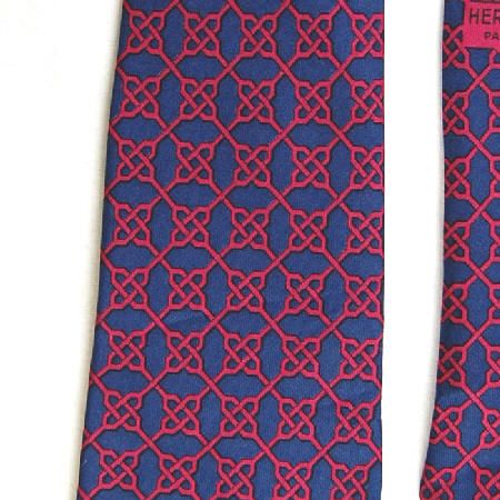 AUTH HERMES 871 PA BLUE PINK STRIPE CHECK SILK NECK TIE  