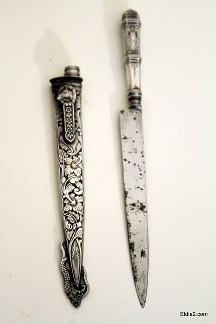 Antique Knife Dagger with Horse & Silver Scabbard  