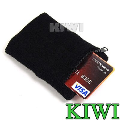 Black Zipped Wristband key pouch Sweat band Sweatband  