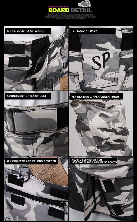 Snowboard SKI JACKET&PANTS SET  SOUTH PLAY  WHITE CAMO  