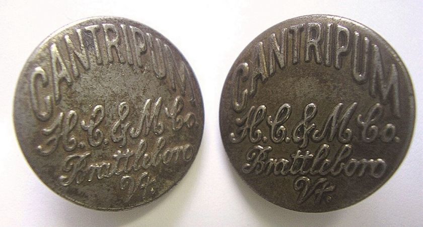 CANTRIPUM VINTAGE BUTTON PAIR 2 METAL H C & M VERMONT  