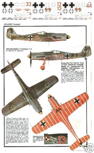 72 Decals für 3 Maschinen des JV 44 FW 190 D 1181  