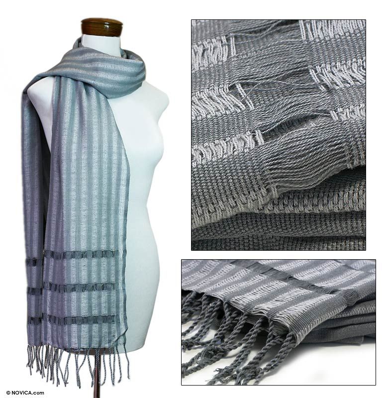 MISTY WRAP~Woven Cotton LONG Scarf~NOVICA Guatemala  