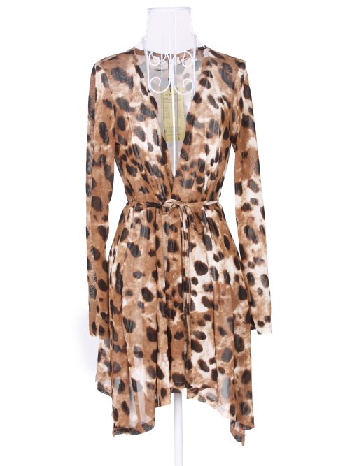 SEXY LEOPARD GAUZE ASYMMETRIC TOP TUNIC COAT 1538  