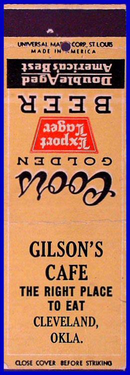 1940s Gilsons Cafe Coors Beer Matchcover  Cleveland OK  