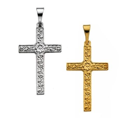 16mm X 9.5mm Cross Pendant in Platinum or 14K Gold  