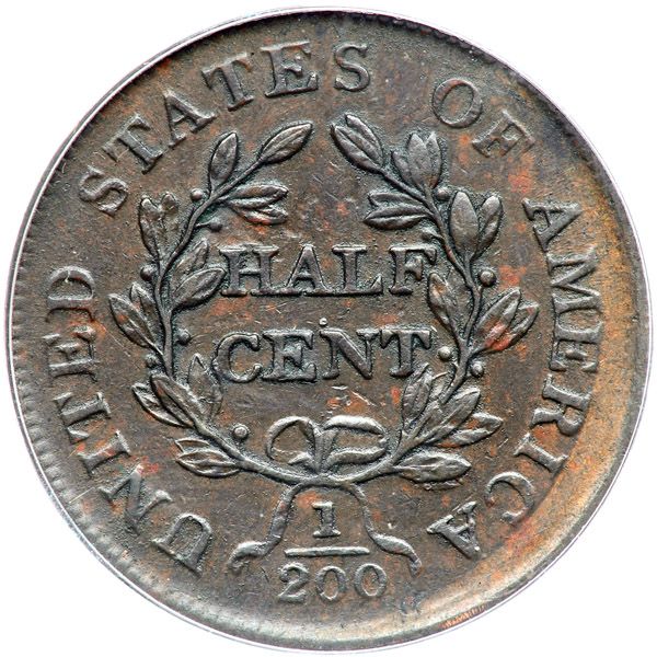 1806 DRAPED BUST HALF CENT PCGS AU 50 SMALL 6 NO STEMS  