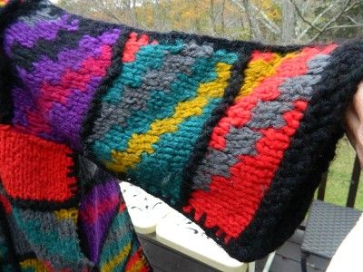 Hand Knitted Multi Colored Wool Car Coat Sweater  