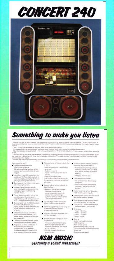 CONCERT 240 NSM Jukebox Advertising Flyer  