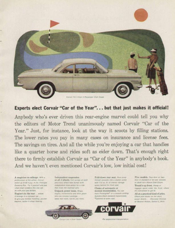 Chevy Chevrolet 1960 Corvair 700 Club Coupe Car Ad Golf  