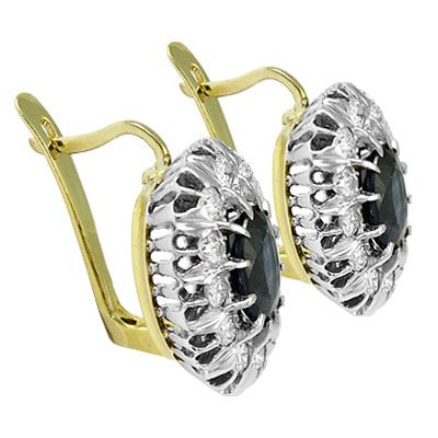 14k Yellow White Gold Diamond & Sapphire Earrings E924  