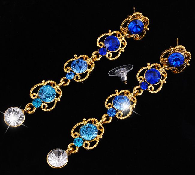 Blue Rhinestone Crystal Gold Plated Necklace&Earringset  