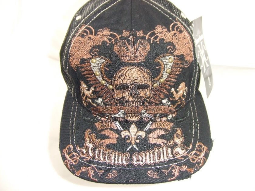 XTREME COUTURE LOGO WINGED SKULL BLACK TRUCKER BALL CAP MMA BJJ FIGHT 