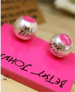   large Imitation Pearl Pink Lip XOX Earring Stud X 1Pair e46  