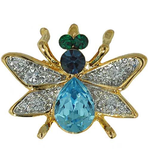 PUGSTER BLUE FLY CRYSTAL BROOCH PIN J44  