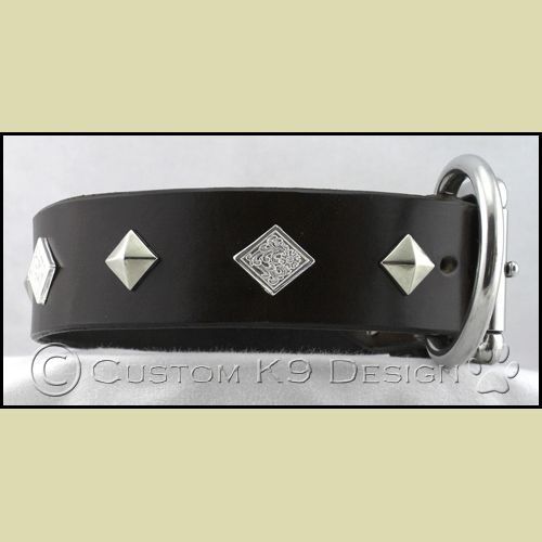 NEW Handcrafted Leather Dog Collar with Diamonds MD 3XL  