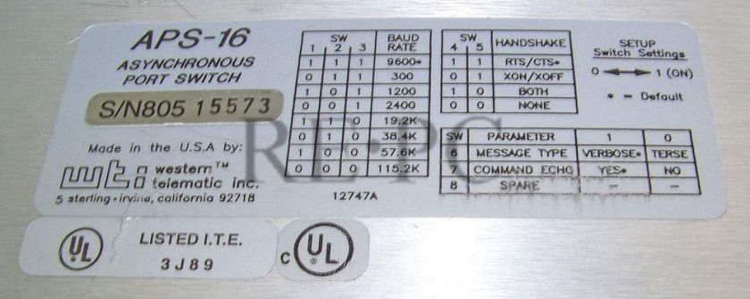 WTI APS 16 Asynchronous Port Switch 1U 16 Port  