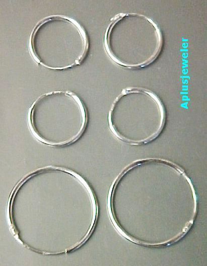 Pairs SOLID .925 SILVER ENDLESS HOOP EARRINGS #2951  