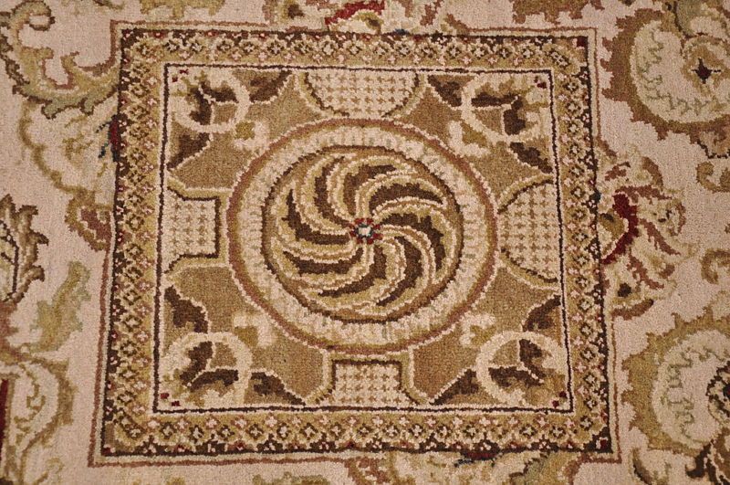 FOOT ROUND RUG HANDMADE GEOMETRIC JAIPUR IVORY RED  