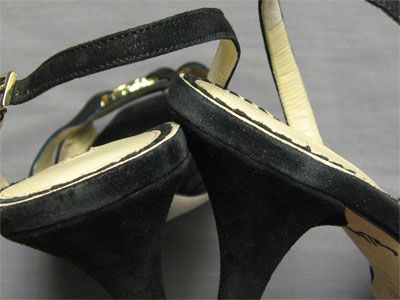 595 Wet Look Black Suede Gold Jimmy Choo Heels 39 NEW  