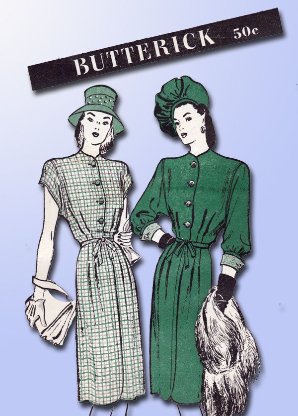 1940s Bat Wing Sleeve Dress Pattern Chic Stunning 30B  