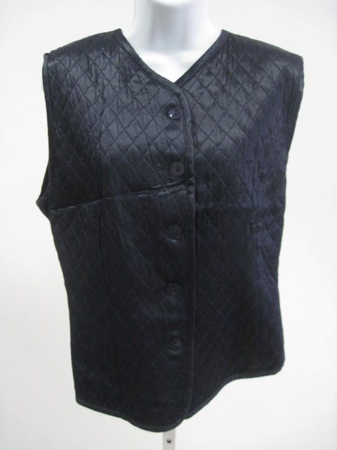 MONDI Navy Blue Silk Quilted Button Front Vest Sz S  