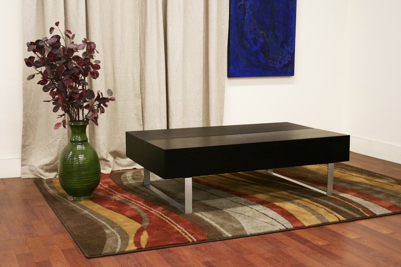 Modern Black Oak Wood Veneer Storage Coffee Cocktail Table