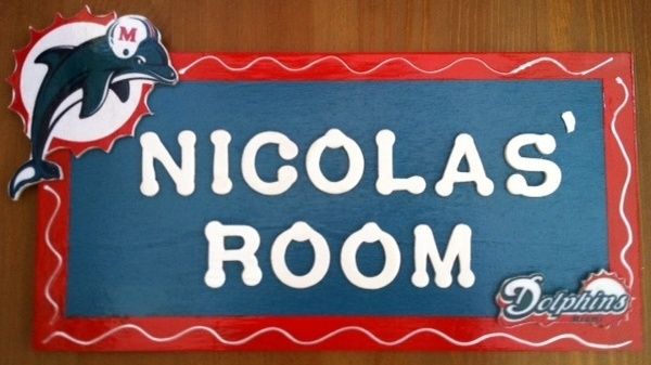 KIDS CUSTOM WOOD DOOR ROOM NAME SIGNS DECOR MIAMI DOLPHINS COVE 