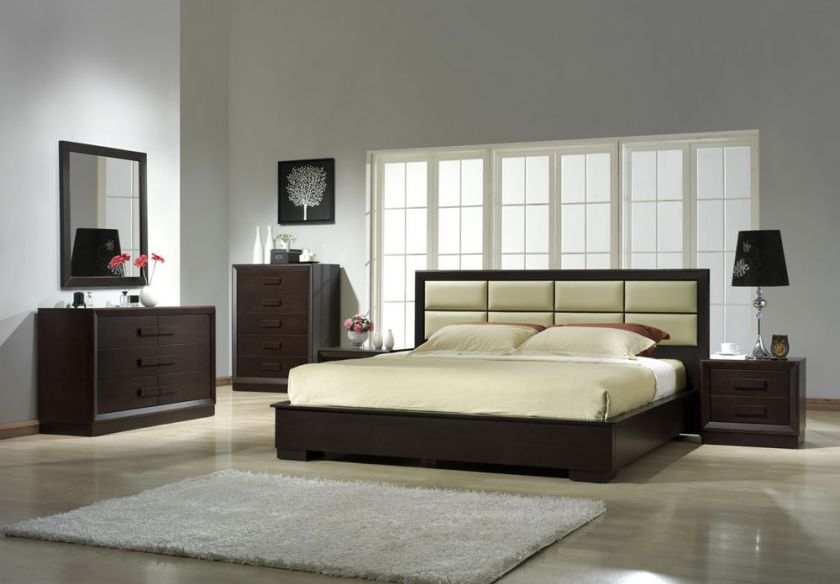 Cappuccino Boston Bed Room Furniture Set Wood Dark Oak  