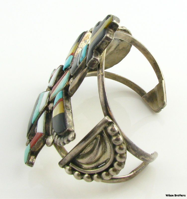 Zuni Knife Wife High Quality Gemstone Large Bracelet   Silver c.1940s 