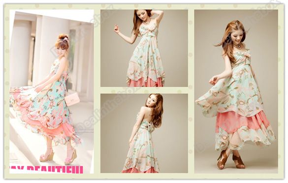 Womens Bohemian Floral Maxi Long Dress Chiffon Skirt  