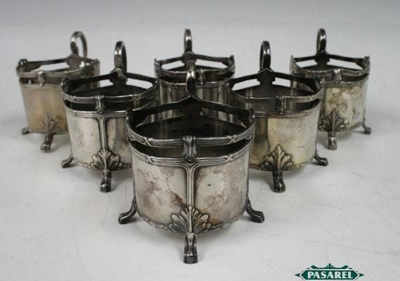 Art Nouveau WMF 6 Silver Glass Holders Germany Ca 1900  