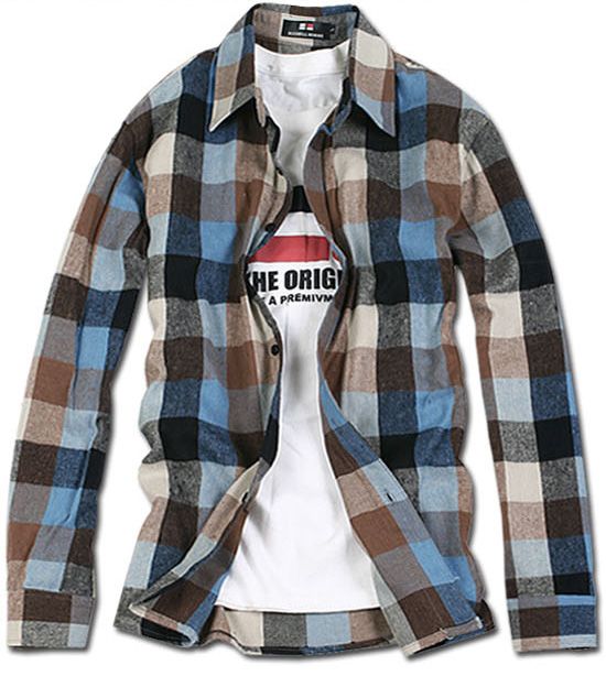 Mens Casual Stylish Slim Fit Plaid Check Shirts Long Sleeve  