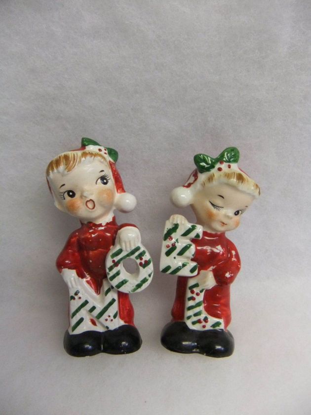   Japan Salt & Pepper Shakers NOEL Boy & Winking Eye Girl Sweet  