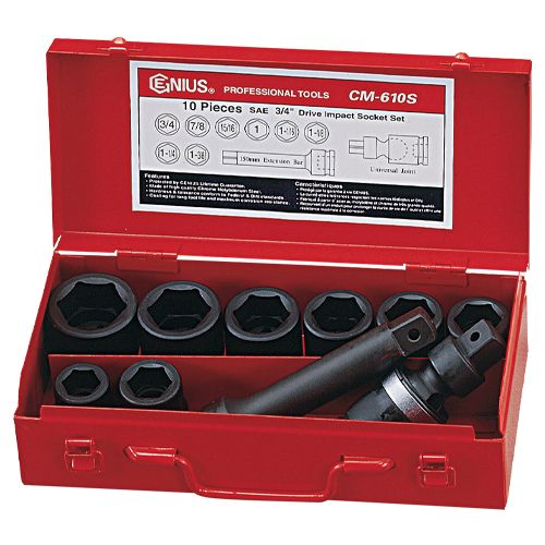 New Genius Tools 3/4 Dr. SAE Impact Socket Set CM 610S  