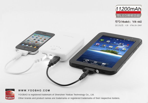 Yoobao 11200mAh Portable Power Bank Battery For iPhone4 iPad 2 NOKIA 