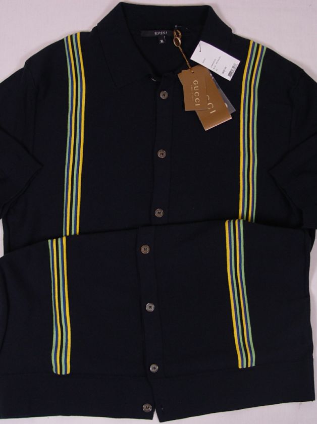   NAVY WOVEN STRIPE COUTURE 9 BTN BOWLING POLO SHIRT XL 54e NEW  