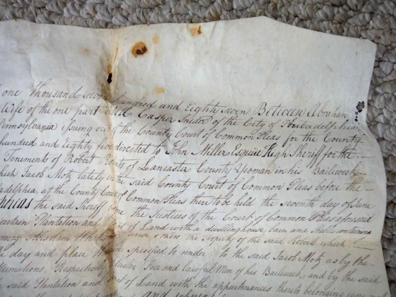 1787 antique DEED WHITESIDES/SNIDER little britian philadelphia pa 