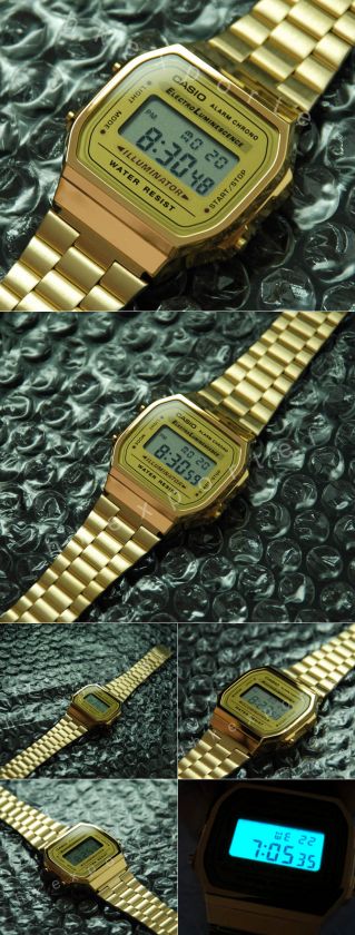 Casio Digital Watch Retro 80s Vintage gold A168WG  