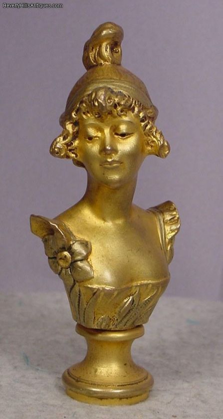 Art Nouveau Gilt Bronze Female Bust Signed A. Caron  