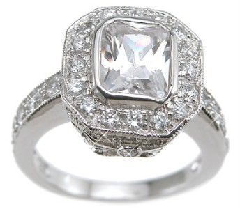 3Ct Emerald Cut Antique Style Wedding Ring 5 9  