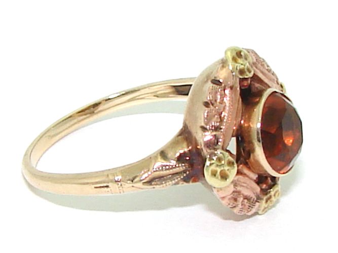 Vintage Retro Estate 10kt Yellow Rose Green Gold 1ct Citrine Flower 