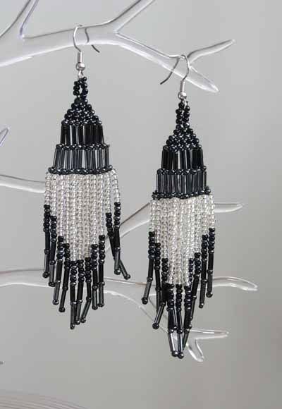 Bohemian 70s Black & Crystal Glass Waterfall Earrings  