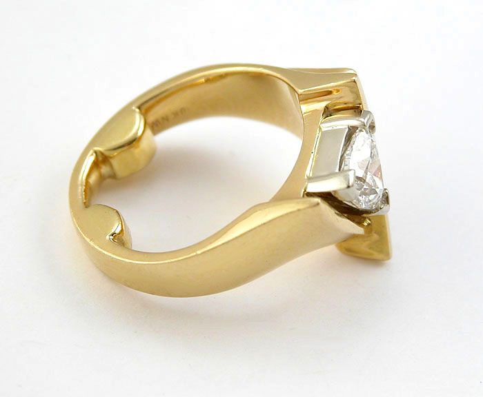 18K Yellow Gold Modern Ring Certified .81ct Trillion .38ct Princess 